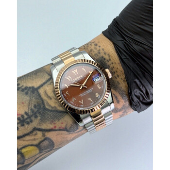 Custom Seiko Mod • 2-Tone Chocolate Brown Rose Gold Arabic President DateJust • 36mm